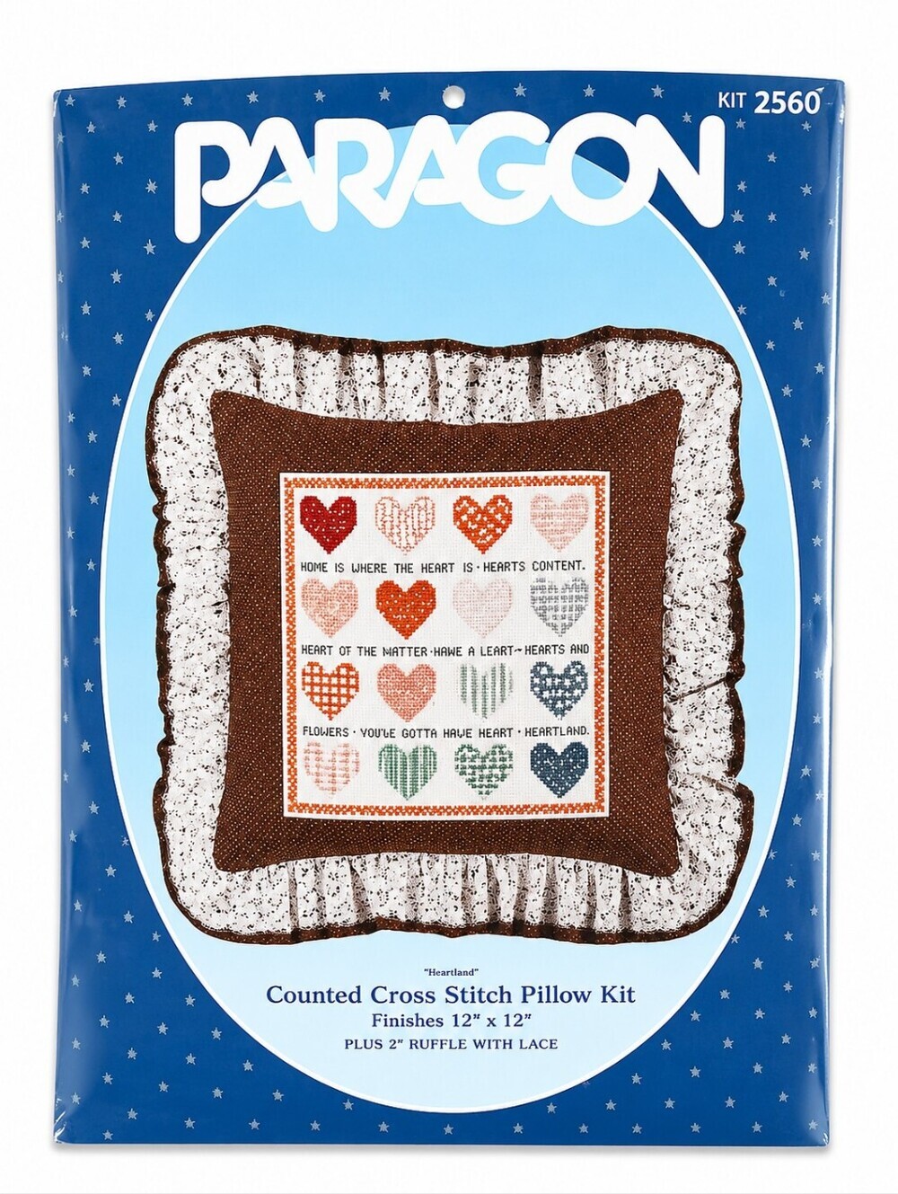 Paragon NEW Heart Theme Counted Cross Stitch 12" X 12" Pillow Kit #2560 Vintage